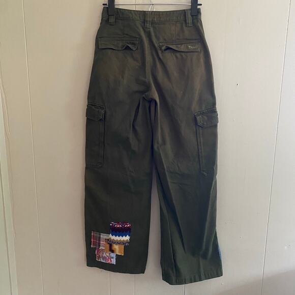 TNA Aritzia Green Straight Leg Cargo Patchwork Pants High Rise Reworked Women 0 - Picture 7 of 12